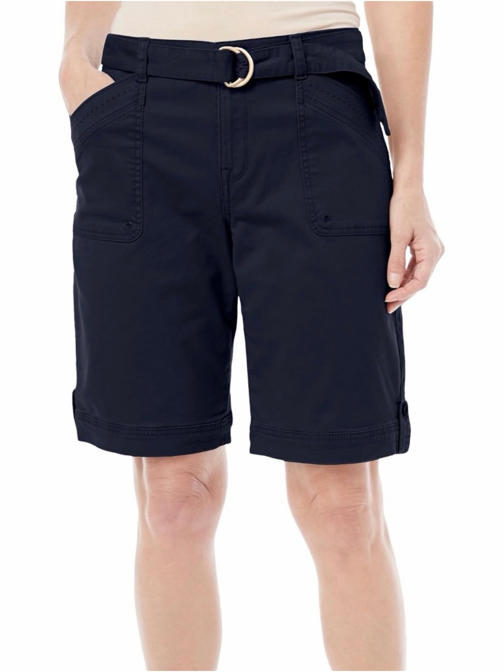 Women's midnight Navy Utility Bermuda Shorts with Belt